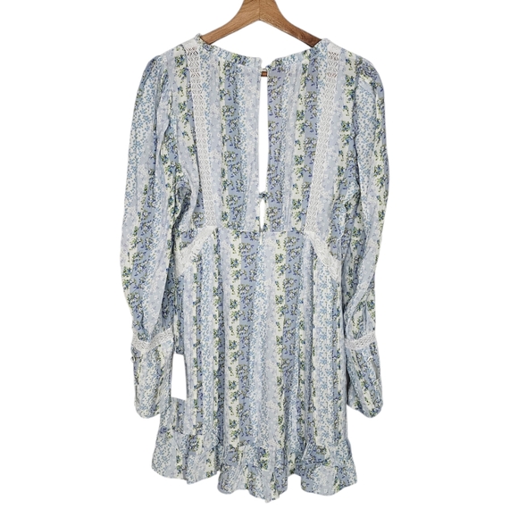 For Love and Lemons Gracie Mini Dress Priarie Blue Floral Patchwork Size L NWT - Picture 5 of 10